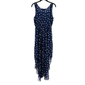 Akira Chicago Polka Dot Chiffon Hi-Lo Dress S Navy Sleeveless Nautical Old Money thumbnail 2