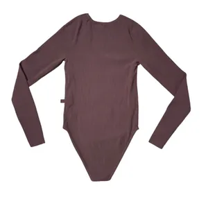 Lululemon Ribbed Long Sleeve Bodysuit Women XS/S Brown Good Espresso Scoop Neck‎ thumbnail 6