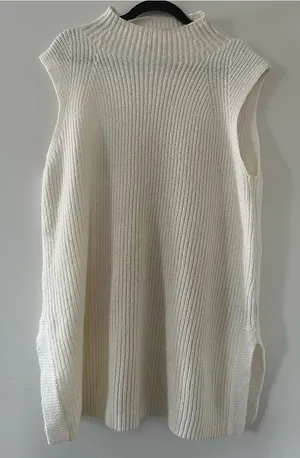Lauren Ralph Lauren Ivory White Ribbed Sweater Mini Dress Large Quiet Luxury thumbnail 1