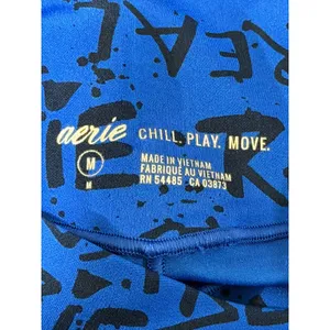 Aerie Real High Waisted Leggings Blue Graffiti Print "Chill Play Move" Size M‎ thumbnail 3