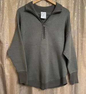 Aerie OFFLINE Ribbed Brown Green Fall 1/4 Zip Sweater Large thumbnail 1