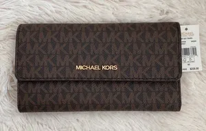 Michael Kors Brown Jet Set Travel Large Trifold Wallet thumbnail 1