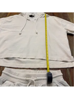 beardedgoat Womens XS/S Off White French Terry Hoodie Shorts Lounge Matching Set thumbnail 13