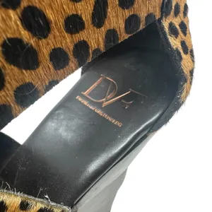 Diane von Furstenberg Opal Wedge Sandals Leopard Leather Calf Hair Brown‎ Size 8 thumbnail 10