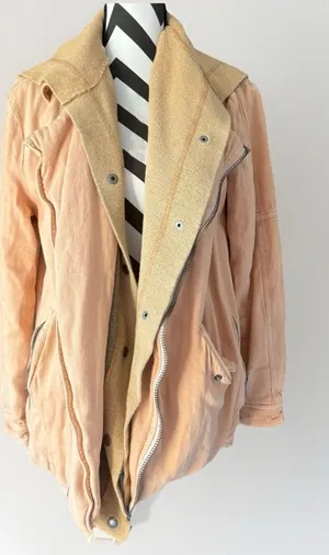 FREE PEOPLE Beachy‎ Hooded Moto Jacket Peach Size Small thumbnail 1