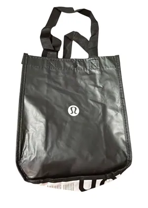 Lululemon Reusable Shopping Tote Bag Small Black White Logo‎ Snap Closure thumbnail 1