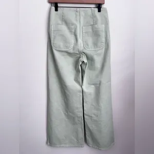 Zara Wide Leg Cropped Jeans Gold Button Front Pockets in Mint Green 4 thumbnail 3