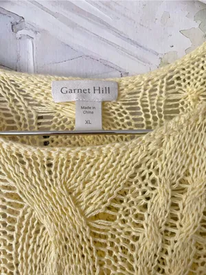 Garnet Hill Linen & Organic-Cotton Cabled Pullover Sweater Sunlight XL thumbnail 4