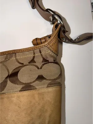 Coach Canvas Leather Tan Signature Shoulder Bag Handbag Purse medium thumbnail 4
