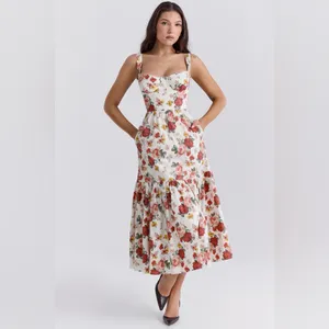 House of CB Elia Italian Rose Print Cotton Midi Sundress Plus cup thumbnail 5
