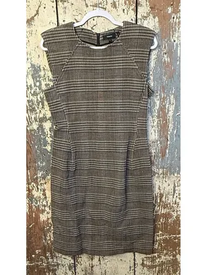 Theory Power Midi Wool Plaid Classic Sheath Dress, size 10, black brown white thumbnail 2