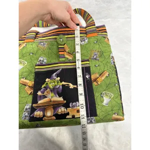 Vintage Handmade Halloween Goblin Wizard Tote Bag Green Orange Striped Spooky thumbnail 8
