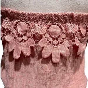 Kings Road Pink Strapless Jumpsuit Capri Lace Ruffle Size M thumbnail 5