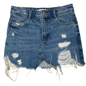 Zara Trafaluc‎ Denim Blue Jean Mini Skirt XS Raw Hem Distressed thumbnail 1