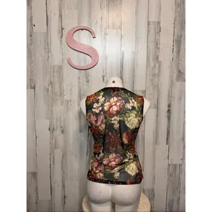Rachel Roy Floral Mesh Sleeveless Wrap Top Size Small thumbnail 3