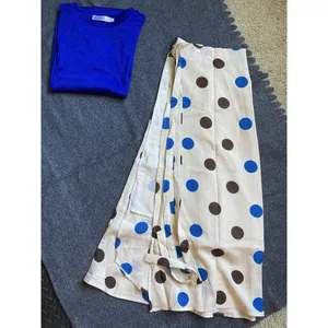 Chic Blue Tee and‎ Polka Dot Wrap Skirt Set Vintage Style Adjustable Waist S new thumbnail 8