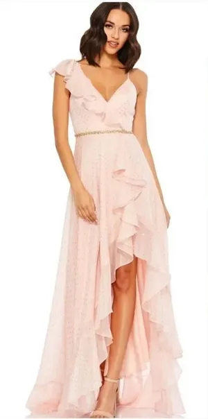NWT Mac Duggal POLKA DOT ASYMMETRICAL RUFFLE GOWN Pink Size 0 thumbnail 1