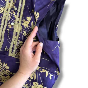 Jonathan Martin Studio 100%‎ Silk Purple Gold Floral Embroidered Midi Dress Sz 8 thumbnail 9