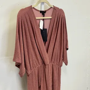 NWT Gibsonlook Rose Gold Metallic Knit V-Neck Dolman Sleeve Midi Dress‎ Stretch thumbnail 5