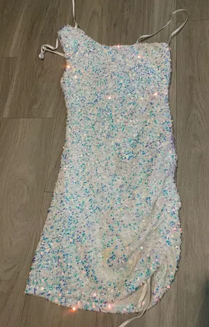 B Darlin White Iridescent Sequin One-Shoulder Mini Dress thumbnail 1
