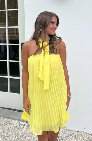 SHEIN Yellow pleated Dress thumbnail 1