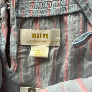 Maeve by Anthropologie Gauzy Tiered Dress Cover Up Light Blue Pink Stripe‎ XS thumbnail 4