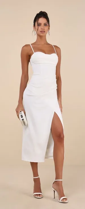 Lulus Always Turning Heads White Bustier Tulip Midi Dress Banquet Party Medium thumbnail 1