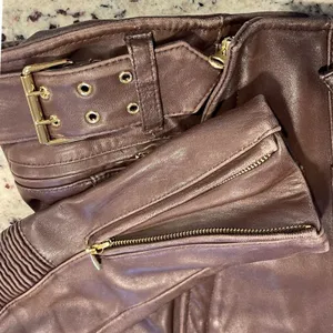 Via Spiga Moto Jacket Women S Brown Leather Biker Quilted Ribbed Gold Hardware thumbnail 6