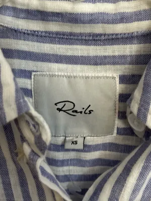 Rails Whitney Blue White Stripe Daisy Short Sleeve Collared Linen Rayon Shirt XS thumbnail 9
