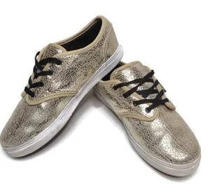 Vans Authentic Lo Pro Womens Size 5 Gold Cracked Foil Metallic Sneakers Skate thumbnail 1