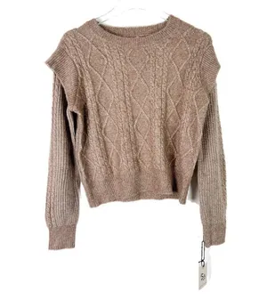NWT Ruffle Shoulder Crewneck Sweater Oatmeal Size Small S NEW thumbnail 1