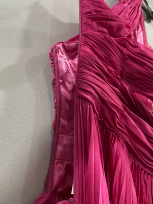 Mac Duggal 49837 Fuchsia Pink One Shoulder Pleated Charmeuse Gown with Slit sz 0 thumbnail 7