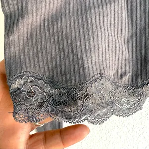NEW Free People Womens Shirt Top Gray Boulevard Ribbed Lace Hem Size Medium thumbnail 7