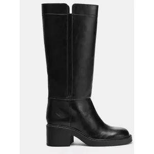 Zara $139 Faux Leather Black Boots Chunky Block Low‎ Rubber Heel Hunting Moto thumbnail 2