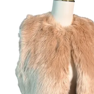 Zara Trafaluc Womens M Blush Pink Beige Faux Fur Vest Longline Gilet Boho Winter thumbnail 2