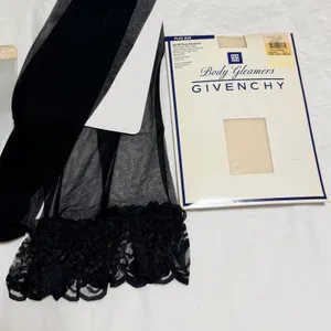 Vintage Christian Dior, Givenchy Pantyhose Lot 3 Pairs Black Dot Lace Shimmer‎ thumbnail 2