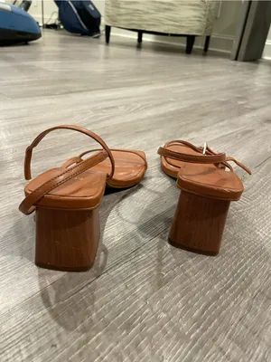 Mango Tan Strappy Square-Toe Block Heel Sandals thumbnail 4