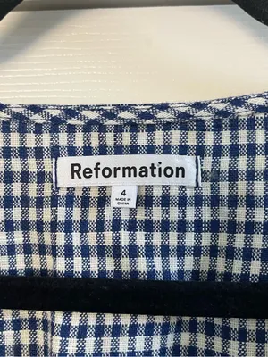 Women’s Reformation Newbury Gingham Print Button Front Linen Midi Dress Size 4 thumbnail 8