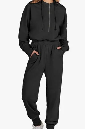 Jumpsuit long sleeve Zip up one piece lounge casual hooded Sweatshirt s… thumbnail 1