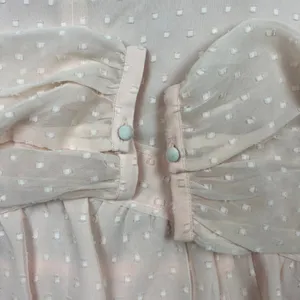 LOFT Women Sz Medium Pale‎ Pink Clip Dot V-Neck Peplum Blouse Sheer Long Sleeve thumbnail 3