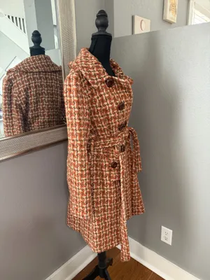 Available by Angela Fashion Houndstooth Academia Old Money Pea Coat Size Medium. thumbnail 5