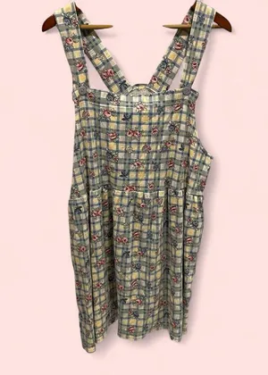 Cute vintage 80’s cottagecore granny floral windowpane jumper skirt mini thumbnail 3