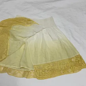 Free People Ombre Embroidered Mini‎ Skirt XS Yellow White Cotton Smocked Waist thumbnail 8