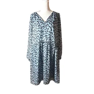 LOFT Shift Dress Womens XL Blue Excellent Leopard Print Drop‎ Waist V-Neck thumbnail 2