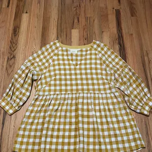 Maeve Mustard Gingham Peplum Blouse Women’s L 3/4 Sleeve Tunic thumbnail 2