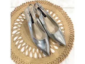 French Connection Quinn Slingback Kitten Heel Size US 9 Silver Metallic thumbnail 2