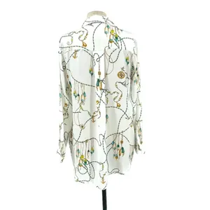 Zara Button Down Nautical Chain Printed Long Sleeve‎ Blouse White Size Small thumbnail 5