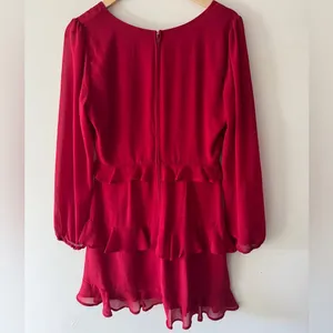 Francesca’s Trixxi Red Long‎ Sleeve Layered Ruffle V Neck Dress thumbnail 5