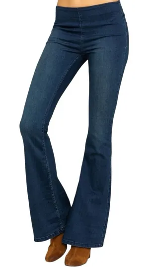 Free People Women’s Size 30 Dark Blue 61855 Pull On Flare Leg 2 Pockets Jeans thumbnail 1
