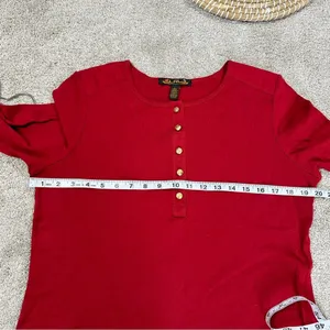 Lauren Ralph Lauren Henley Top Shirt Longsleeve Cotton Logo Embroidery in Red L thumbnail 9